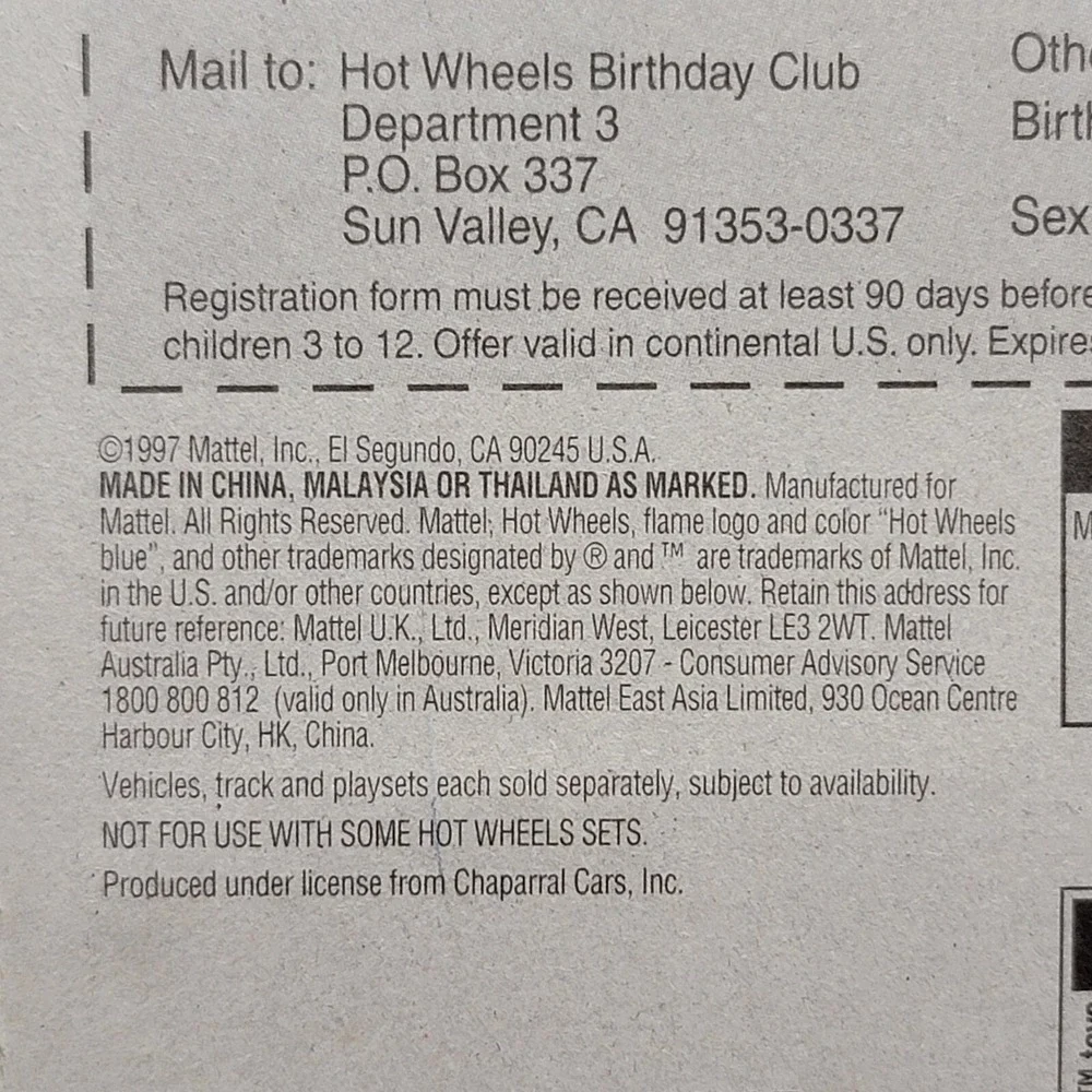 1998 Hot Wheels #669 First Edition #28 Chaparral 2